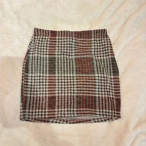 Plaid Mini Skirt in Brown and Cream